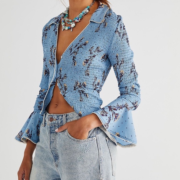 Free People Tops - Free people Amelia printed blouse in sky combo